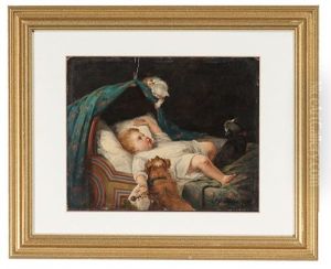 Child In Crib With Dog And Cats