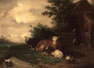 Animaux De Basse-cour Dans Un Paysage Romantique by Frank Albert Philips