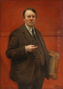 Half Figure Portrait Of Art Dealer Thorvald Waldemar Marius Schou by Sally Nikolai Philipsen