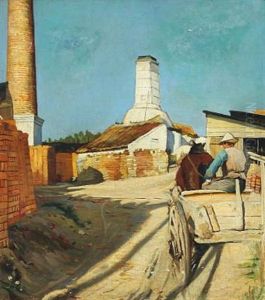 View Of A Brickyard With Worker On A Carriage View Of A Brickyard With Worker On A Carriage