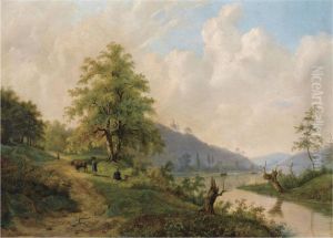 Figures In A River Landscape by Willem Bodemann