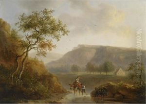 Travellers In A River Landscape by Willem Bodemann