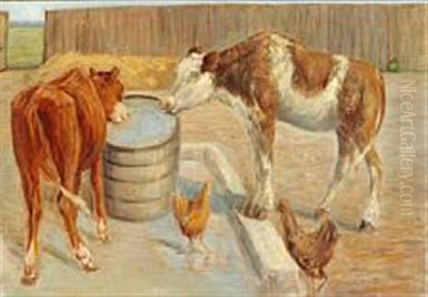 Calves At The Watering Place On Saltholm - view 1