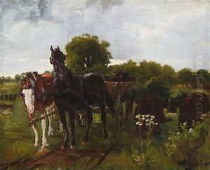 To Heste Forspaendt En Torvogn I En Mose Ved Vester Egede