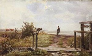Blaesende Dag Ved Langtved Faergested. Sluse Ved Lammefjorden by Theodor Esbern Philipsen