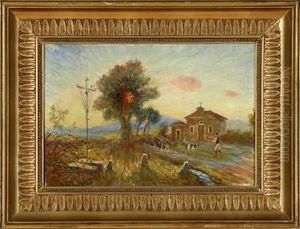 Italian Landscape With Shepherds And Their Donkeys