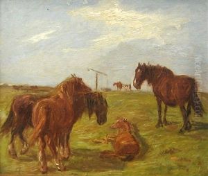 En Gruppe Heste Ved Gammelgaards Brond, Saltholm