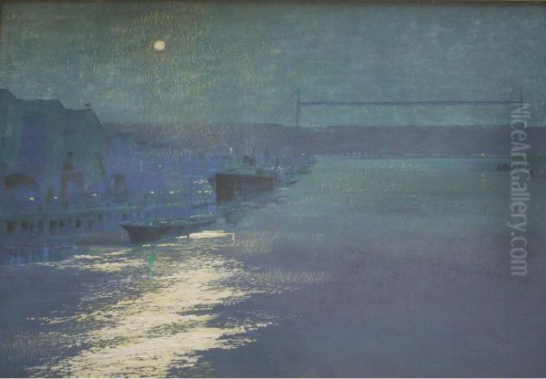 The Seine At Rouen, Moonlight - view 1