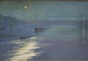 The Seine At Rouen, Moonlight by George Alfred Boden