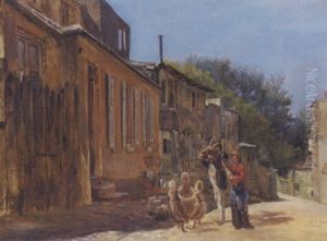 To Musikanter Spiller For Tre Dansende Born by Theodor Esbern Philipsen