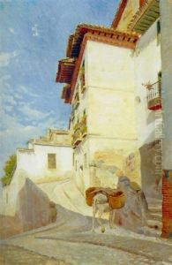 Gadeparti Fra Granada, Med Pakaesel Og Hvide Huse I Sol