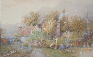 A Country Cottage With Peasant, Washing Lineand Pond To The Fore, Signed With A Monogram, Watercolour,inscribed In Pencil Verso By William Russell Flint A Country Cottage With Peasant, Washing Lineand Pond To The Fore, Signed With A Monogram, Watercolour,inscribed In Pencil Verso By William Russell Flint