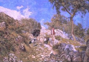 Italiensk Hyrde Pa En Bjergsti by Theodor Esbern Philipsen