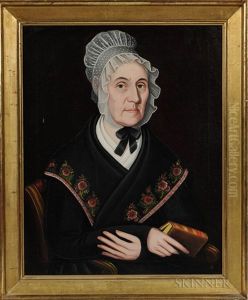 Portrait Of A Woman With A Floral Shawl Seated In A Painted Armchair by Ammi Phillips