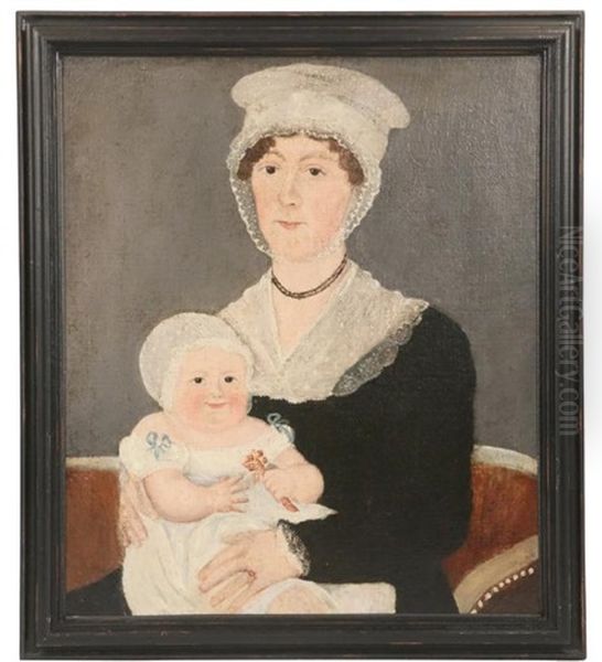 Portrait Of A Young Mother & Infant Holding Rattle - view 1
