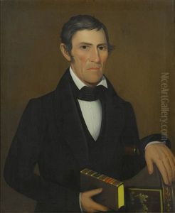 Portrait Of A Gentleman Holding A Book Of Wesley's Sermons And Sitting In A Paint-decorated Chair by Ammi Phillips