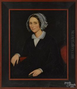 Portrait Of A Woman With A White Lace Bonnet And A Black Dress by Ammi Phillips