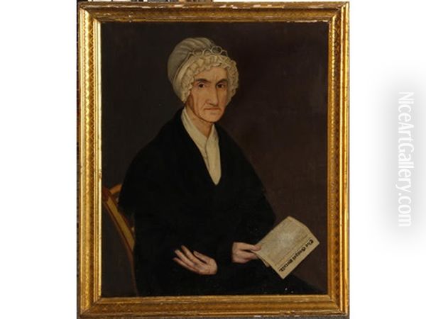 Portrait Of A Woman In White Bonnet Holding A Copy Of "the Gospel Herald" - view 1