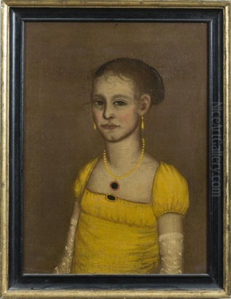 Jerusha Rogers Washburn In A Yellow Gown And Long Lace Sprigged Gloves - view 1