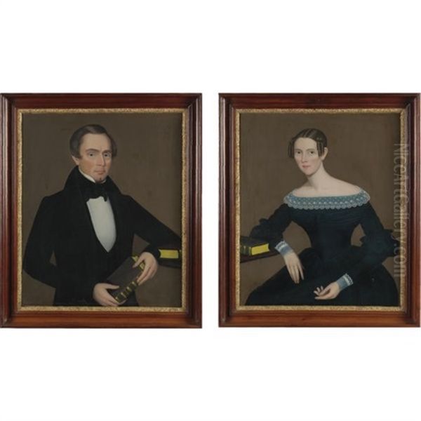Gentleman In Black Coat At The Table With Two Books (+ A Lady In Eyelet Collar And Cuffs; Pair) - view 1