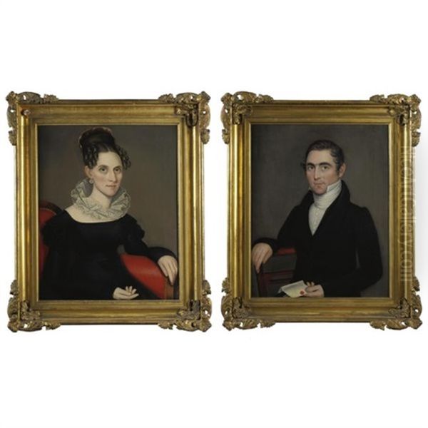 A Portrait Of A Young Lady In Ruffled Eyelet Collar And Ruched Black Sleeve Dress (+ A Gentleman In High White Stock Holding A Letter; 2 Works) - view 1