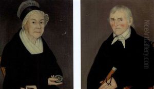 Portrait Of A Lady With An Eagle Snuff Box (+ Portrait Of A Gentleman With A Walking Stick; Pair) by Ammi Phillips