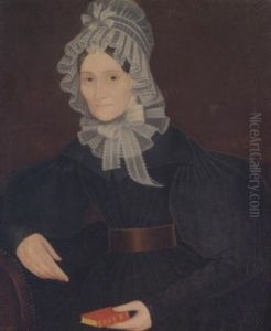 A Portrait Of A Lady Wearing An Elaborate Lace Bonnet And Matching Collar, And Holding A Red Bible