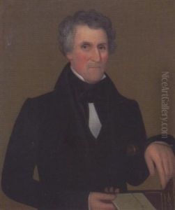 A Portrait Of A Grey-haired Gentleman Posed In A Federal Side Chair, Holding A Pamphlet Entitled Agriculture by Ammi Phillips