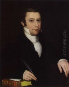 Portrait Of A Dark Haired Gentleman With Pen And Bible
