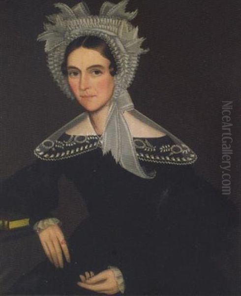 Portrait Of A Young Woman Wearing A Bonnet Of Riotous Ribbons And An Embroidered Organdy Collar - view 1