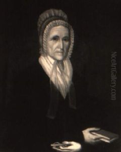 Portrait Of A Woman Holding A Red Book And A Pair Of Eyeglasses by Ammi Phillips