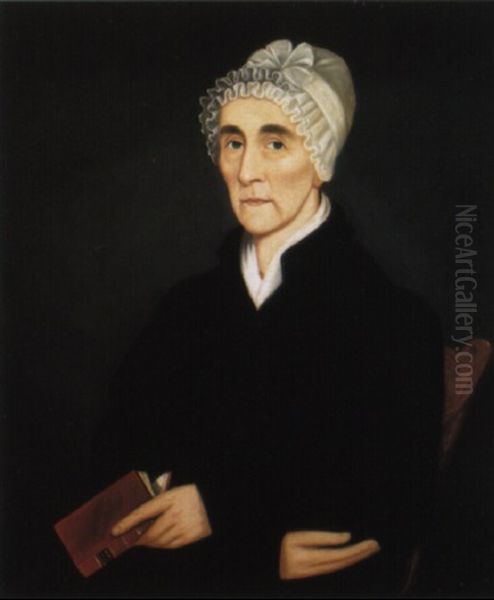 Portrait Of A Lady In A Black Dress Wearing A Lace Bonnet - view 1