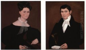 Portraits Of Elegant Lady With Embroidery And Gentleman With Letter by Ammi Phillips