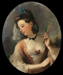 Portrait Of A Lady With A White Dress And A Pink Waistcoat, Holding A Fan by Thomas Phillips