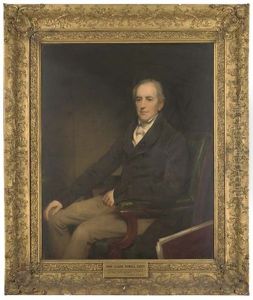 Portrait Of John Clark Powell Esq., Seated Three-quarter-length, In A Brown Coat, With A Folio Inscribed London Assur Corporation Leaning Against His Chair