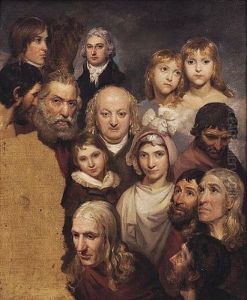Group Portrait Of Numerous Figures, The Central Figure Being William Blake by Thomas Phillips