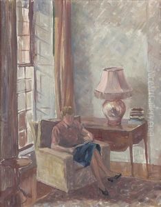 Interior With Lady Reading In An Armchair