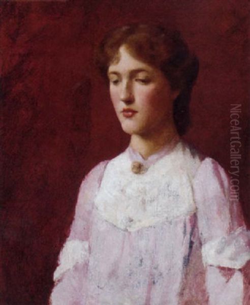 Portrait Of A Lady In A Pink And White Dress - view 1