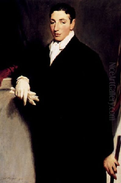 Portrait Of Denis Cohen, Three-quarter Length, Wearing A Black Coat And A White Glove And Holding A Cane - view 1