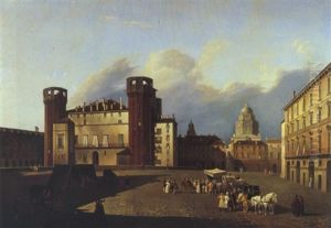Grosse Stadtansicht Mit Einem An Das Castello Estense In Ferrara Erinnernden Gebaude Grosse Stadtansicht Mit Einem An Das Castello Estense In Ferrara Erinnernden Gebaude