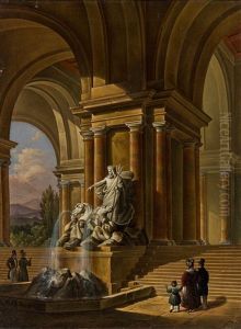 At The Fountain Of Neptune by Giovanni Battista (Johann Baptist) Pian