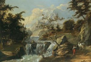 Gebirgslandschaft Mit Wasserfallen Und Einer Hirtenszene by Giuseppe Antonio Pianca