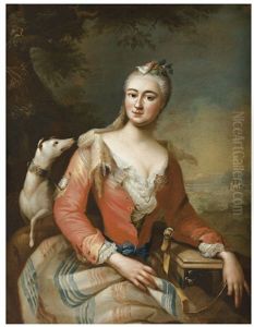 Portrait De Jeune Femme Avec Un Chien Sur Fond De Paysage by Giovanni Maria delle, called Mulinaretto Piane
