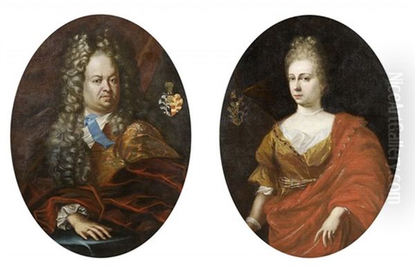 Portrait De Gentilhomme En Buste Et Portrait De Dame En Buste, Representes Avec Leurs Armoireries (pair) - view 1