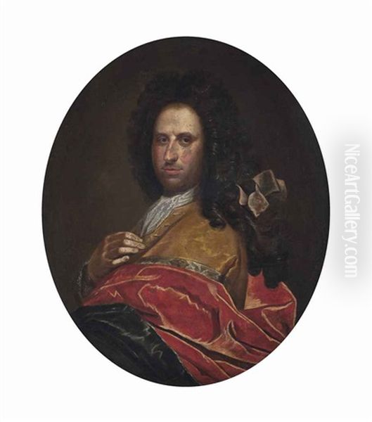 Portrait Of A Gentleman, Half-length, In An Ochre And Red Wrap - view 1