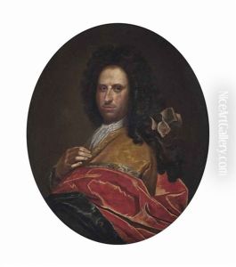 Portrait Of A Gentleman, Half-length, In An Ochre And Red Wrap by Giovanni Maria delle, called Mulinaretto Piane