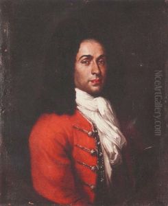 Portrait Of A Gentleman Wearing A Red Coat Trimmed With Silver And A White Jabot