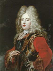 Portrait Of A Young Gentleman Wearing A Red Coat, Gold Embroidered Cuffs And Armour
