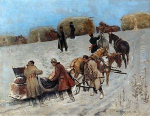 Sleds In The Snow by Henryk Piatkowski