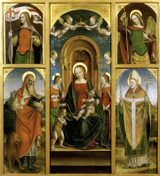 Polittico: Madonna Con Bambino, San Giovannino, Sant'agnese E Santa Caterina D'alessandria; A Sinistra: San Girolamo E San Giorgio (?); A Destra: Sant'ambrogio Ed L'arcangelo Michele (sides, Smaller) - view 1